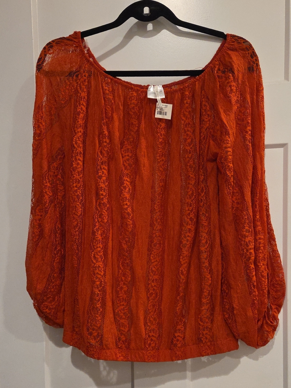 Women's Lace-Trim Peasant Blouse in Burnt Orange